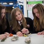Jasmin Peters, Kaidee Fairchild and Chloe Harris in a science lesson during No Pens Day Wednesday