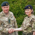 General Sir Nicholas Carter, Chief of the General Staff, congratulates Brigadier Ridge on her new appointment. (Crown Copyright 2015)